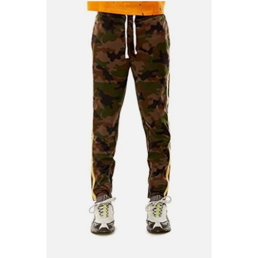REBEL MINDS Men's Black & Brown Camo Camoflauge Gold Stripe Track Pants Size XL